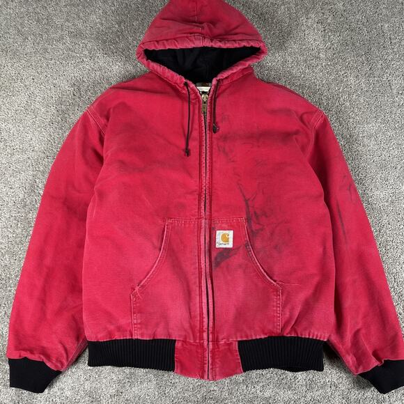 Vtg Carhartt J04 Jacket Mens 2XL Red Distressed Duck Canvas Active Full Zip Work - Picture 1 of 10